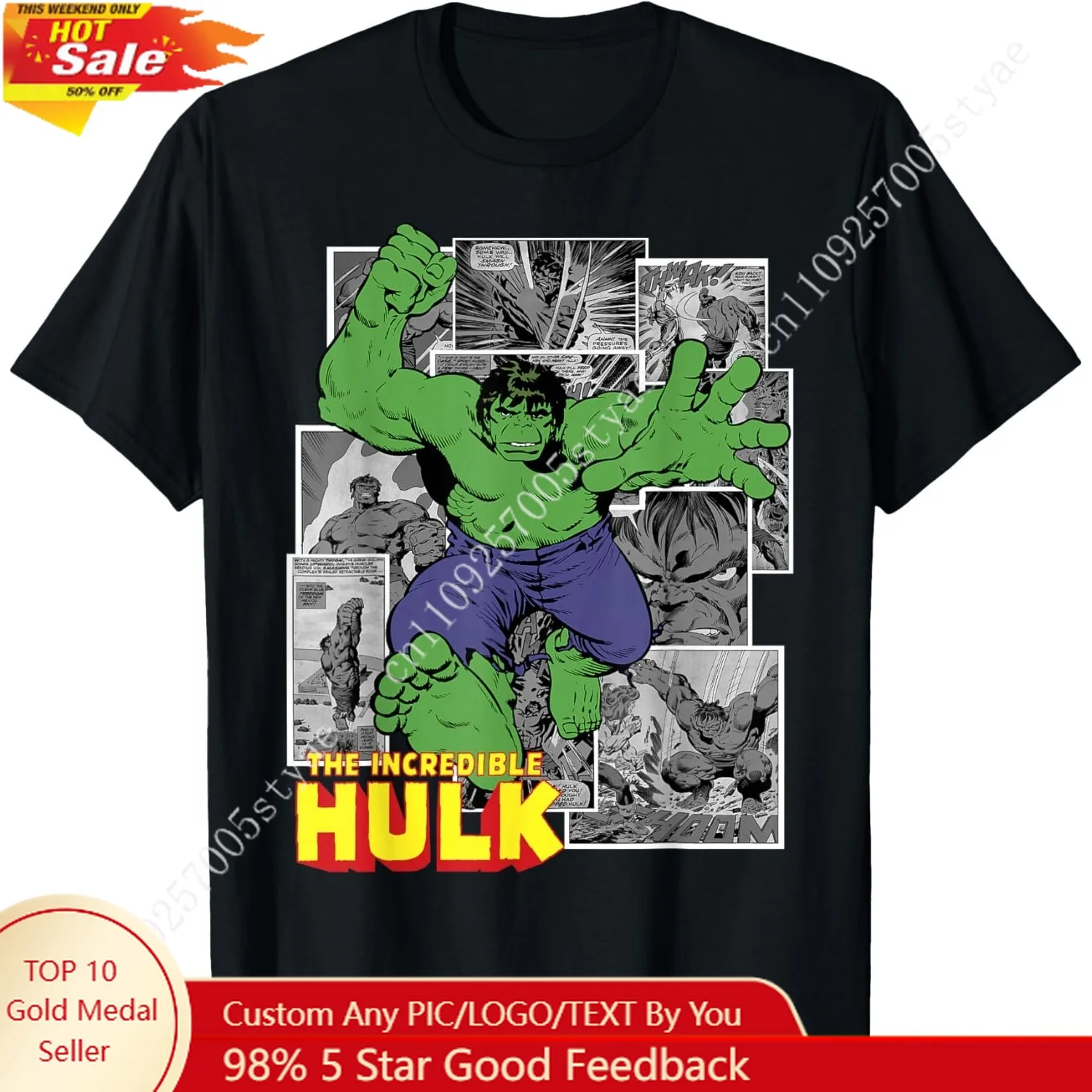 

Hulk Marvel Avengers The Incredible Comic Panel Portrait T-Shirt Man Tee Elastic Clothes Sport T-shirts Casual Shirt Soft Top