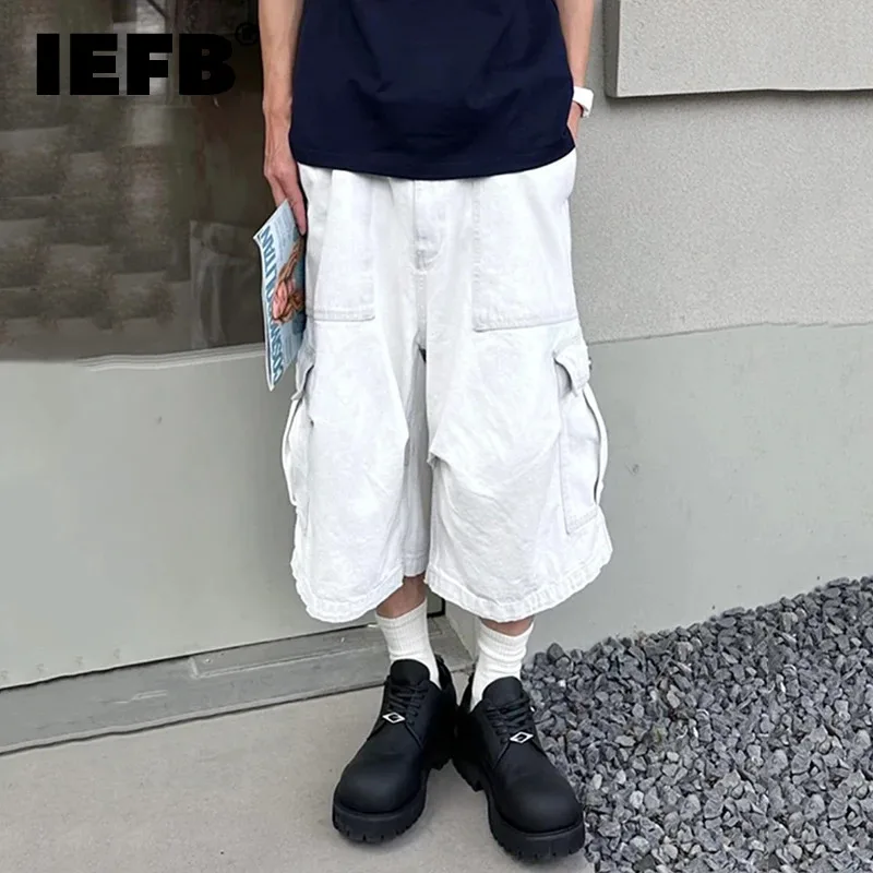 

IEFB High Street Men's Denim Shorts Casual Big Pockets Patchwork Overall Straight Leg Loose Male Jeans Fashion New 2024 9C6820