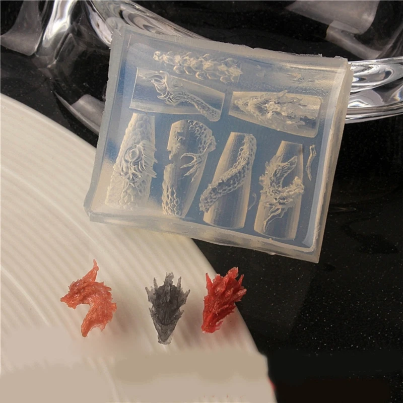 3D Art Mould Dragon Year Themed Stencils Nails Silicone Mold for Women Girls Handmade Carving Molds Decoration