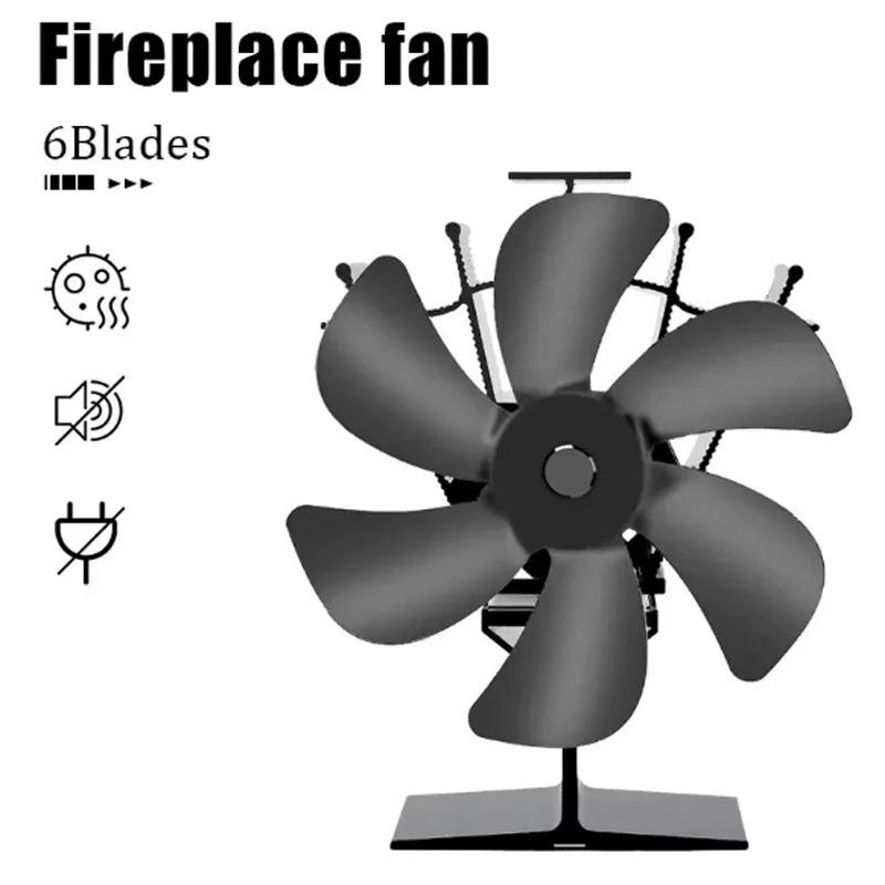 6 Blades Stove Fan Heat Powered Fireplace Fan Log Wood Burner Eco-fan Quiet Fireplace Fan Home Winter Warm Heat Distribution