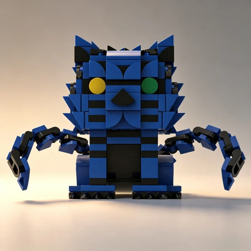 MOC Flame Spirit Beast Square Head Building Blocks Model DIY Fire Feline Character Interlocking Kit Desktop Toy for Collectors