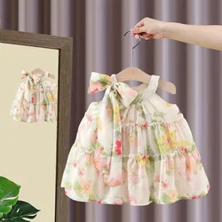 (0-3 Years Old) Summer Baby Girl Bow Princess Thousand Layer Chiffon Dress Girl Flower Sleeveless Beach Dress