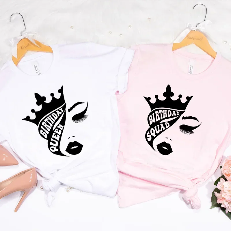 Estética Camisetas para As Mulheres Aniversário Rainha Tops Streetwear Festa De Aniversário Tee Manga Curta Meninas Aniversário Esquadrão Festa T-Shirt