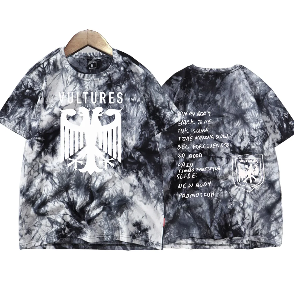 Kanye West and Ty Dolla's Vultures Tie Dye Shirts Harajuku Hip Hop  Round Neck Short Sleeve Tee