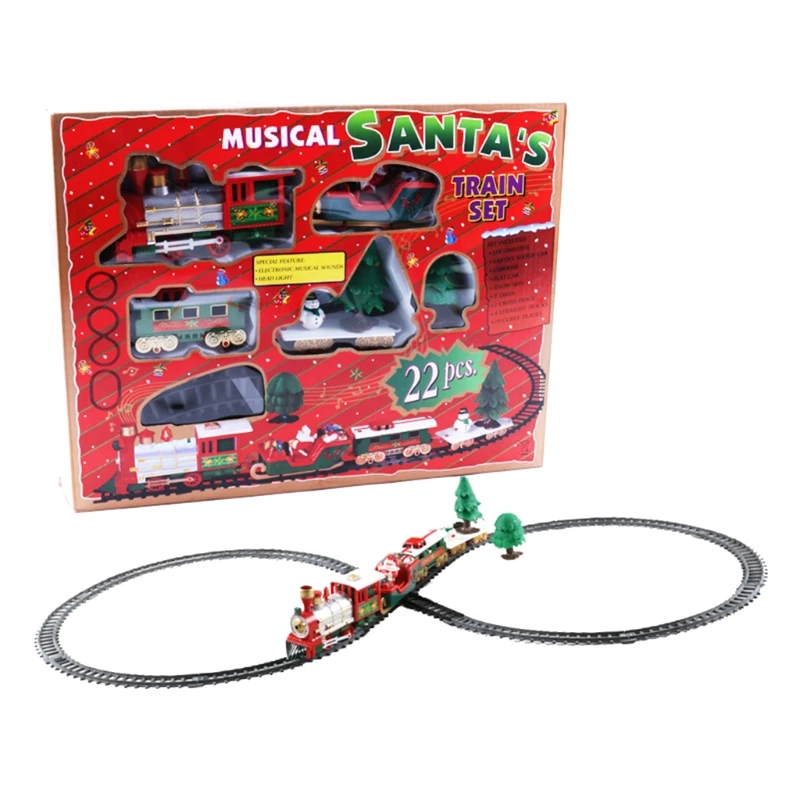 

Set of 22PCS Realistic Vintage Christmas Train Set 3 Festive Carriages 15 Tracks