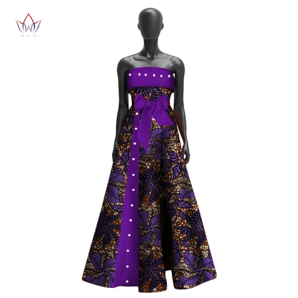 African Dresses for Women Bazin Strapless High Waist Swing Hen Long Evening Dress Traditional African Clothing Dashiki WY3017