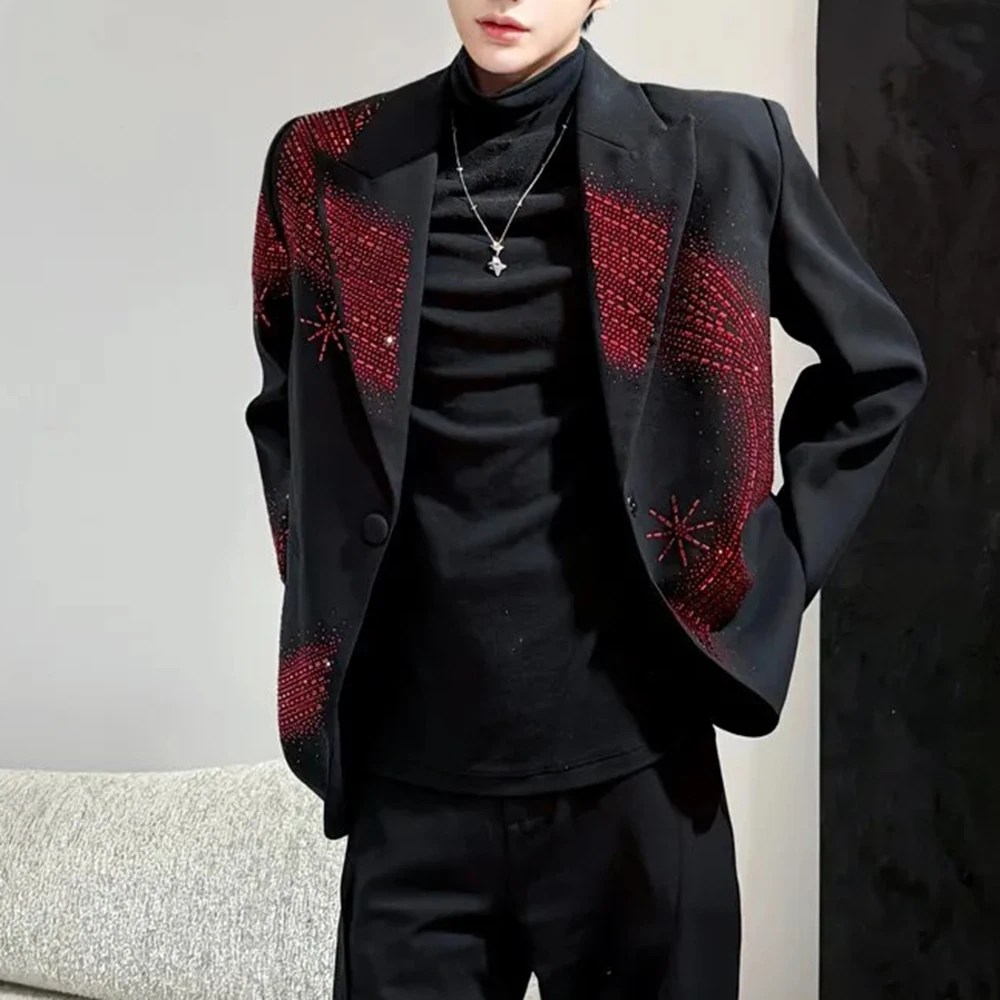 

Autumn And Winter New Men's Hot Diamond Long-Sleeved Suit Jacket Retro Fashion Trend High Street Loose Niche Casual Men's Jacket