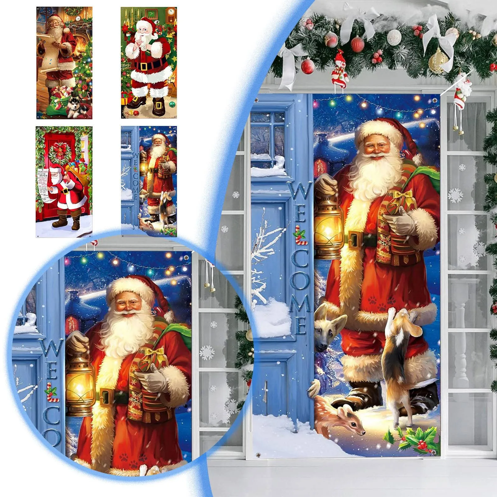 

New Christmas Backdrop Decort Banner Christmas Elves Door Cover For Party House Door Nightmare Christmas Outdoor Decoration 2025