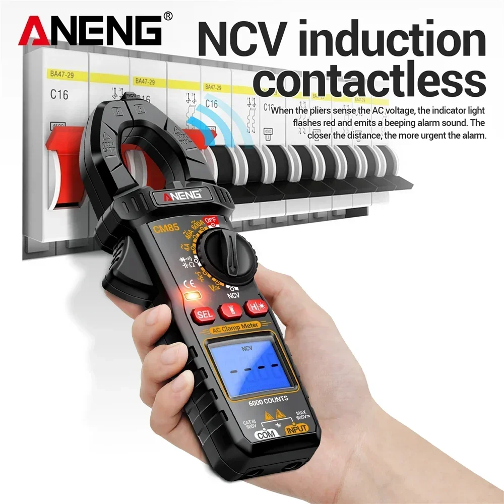 Multimetri a pinza Misuratore ANENG CM85 AC DC Tensione Corrente Alta precisione 6000 Conteggio Amperometro Resistenza Condensatore Rilevazione NCV
