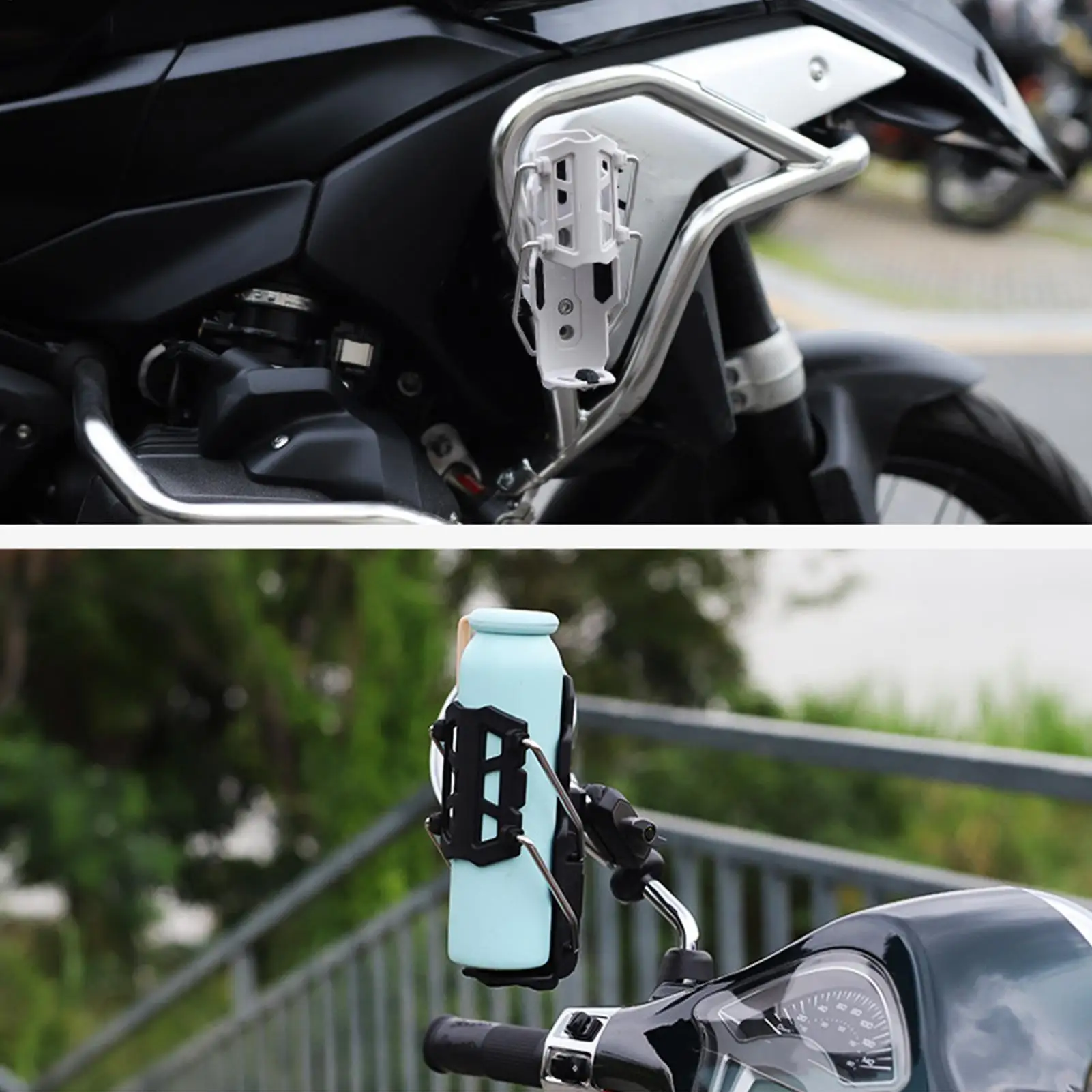 Bike Bottle Cage Automatic Clamp Motorcycle Drink Cage 360 Degree Rotatable Adaptive Cupholder For Bicycles Road Bikes Handlebar