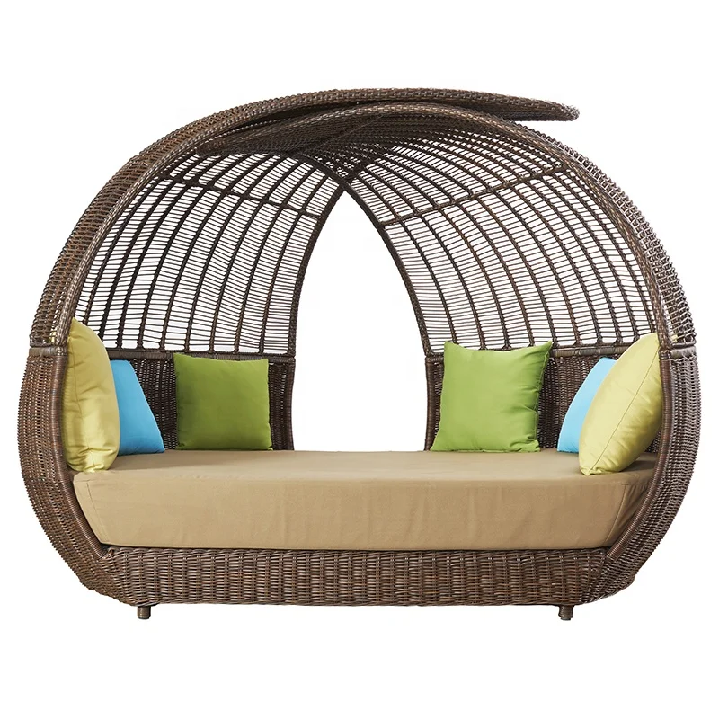 Luxury Brown Poolside Wicker  Sunbed Furniture Outdoor Beach Aluminum Rattan Round Chaise Lounge bed