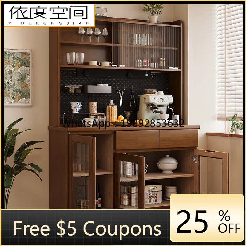 LYY Solid Wood Sideboard Storage Kitchen Wine Cabinet Integrated Wall-Mounted High Shelf Living Room Home Entrance Organizer