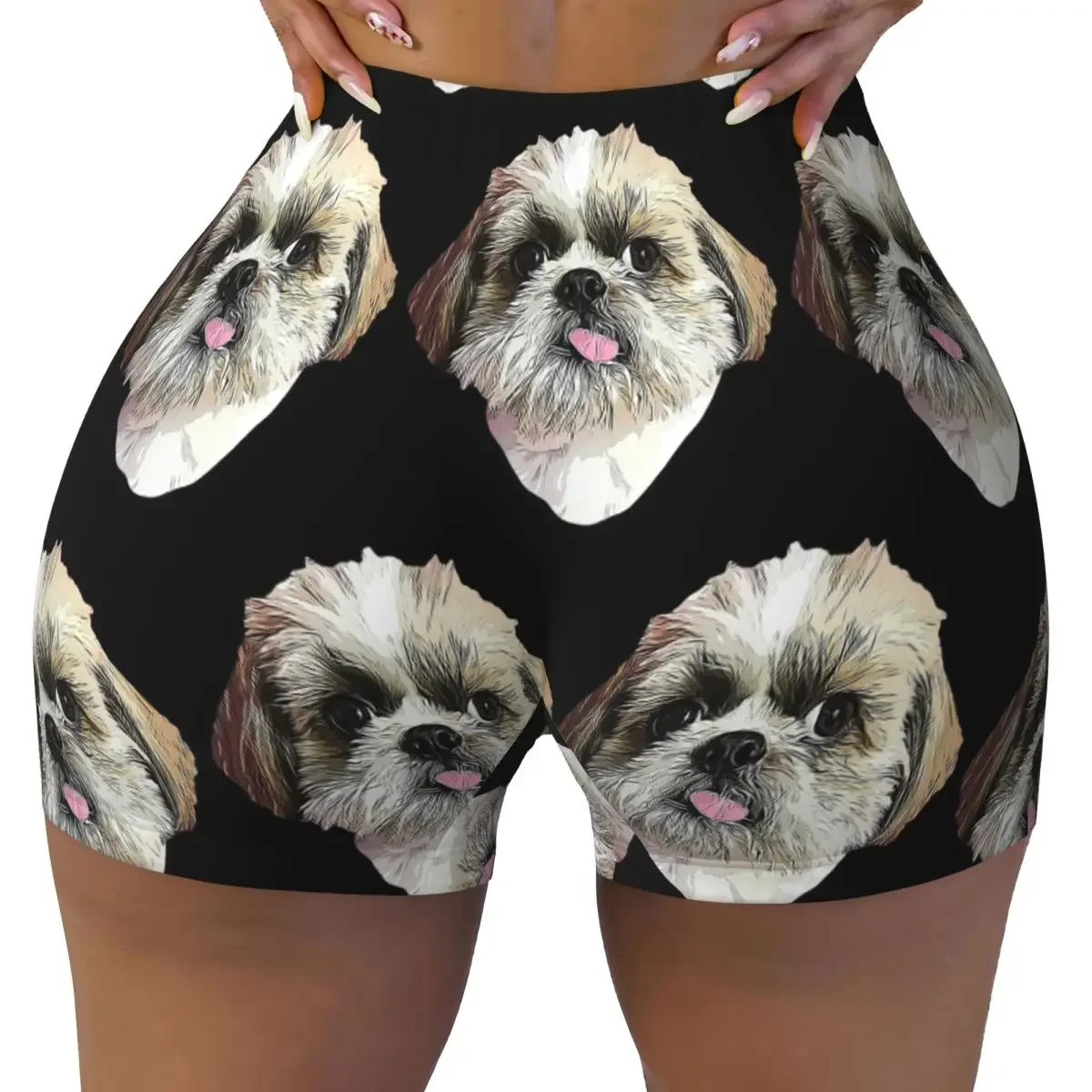 Custom Shih Tzu Dog Yoga Shorts Women Gym Workout Running Athletic Volleyball Biker Shorts