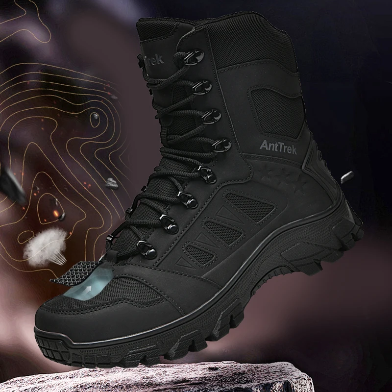 Men's field combat training boots four seasons non-slip comfort jungle combat boots high-top outdoor multi-terrain hiking boots