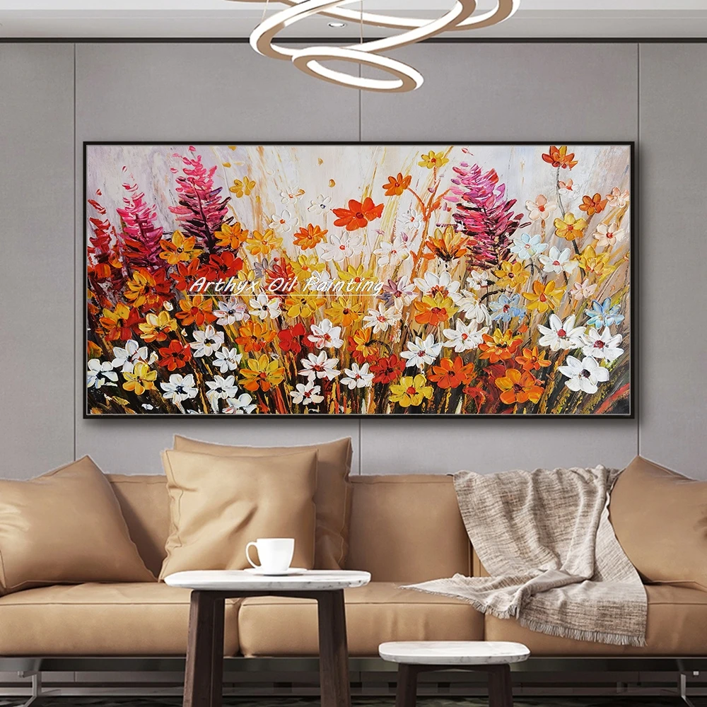 Imagem -04 - Arthyx-grande Handmade Abstrata Faca Flor Pintura a Óleo sobre Tela Estilo Nórdico Wall Art Imagem Mural Decoração Home Moderna