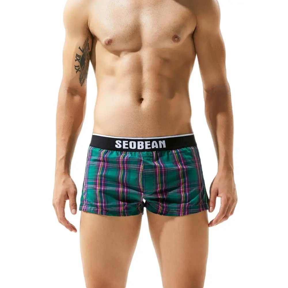 SEOBEAN Men\'s Boxershorts Classic Plaid Cotton Underwear Boxer Shorts U convex Pouch Design Loose Underpants Home Sleep Bottoms