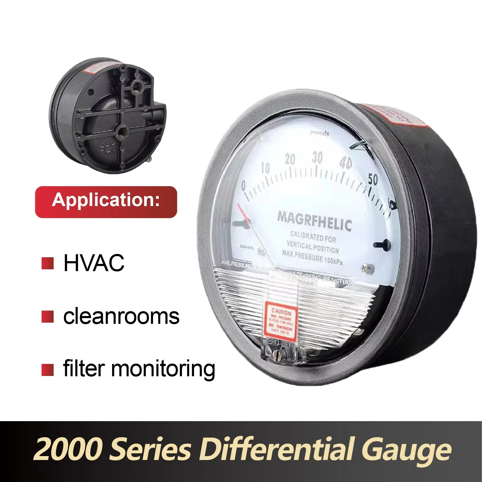 TE-2000 purification workshop micro differential pressure gauge 0-60Pa ± air pressure 1/8 NPT threaded clean room analog type