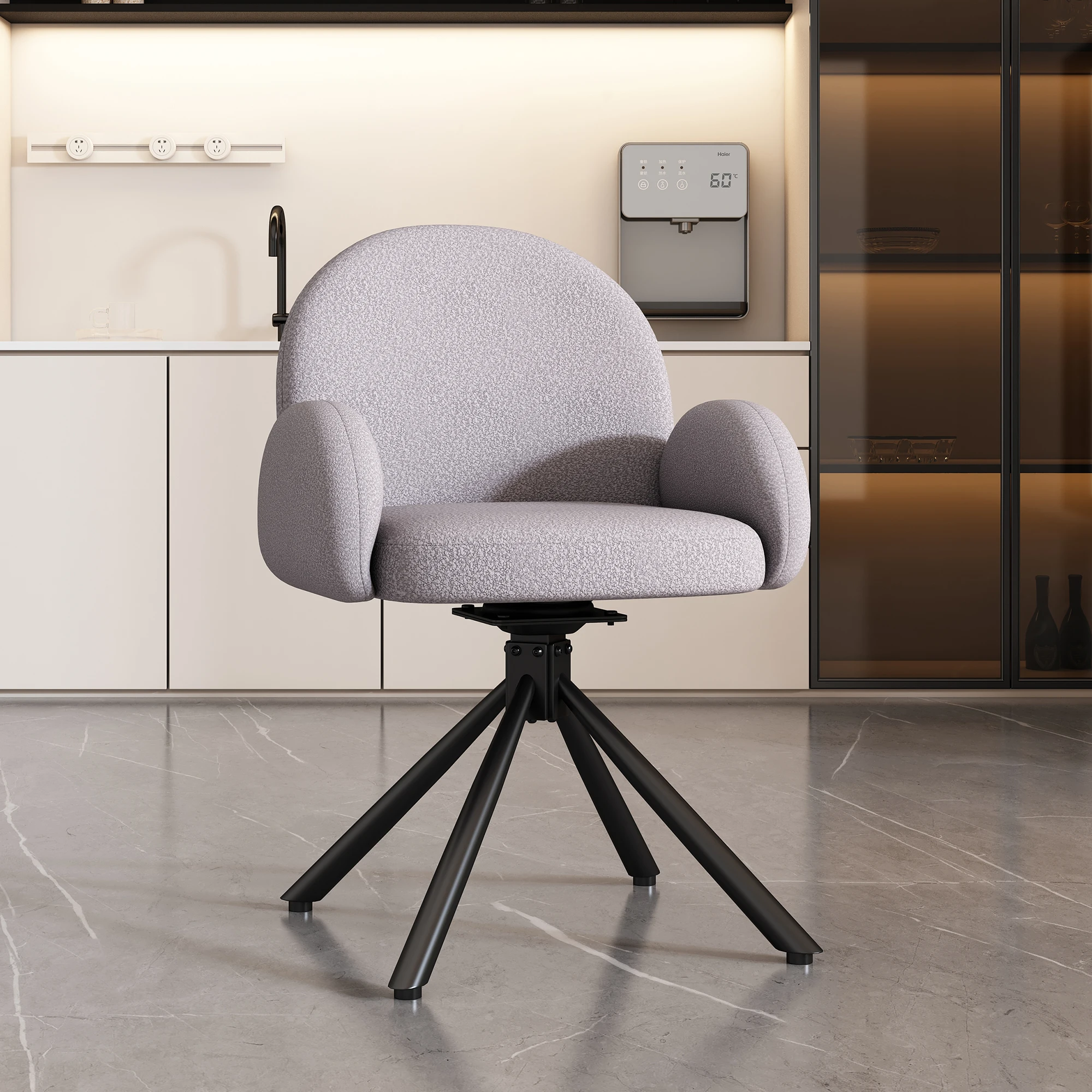 Swivel Sherpa fabric, 1 Series, There are Handrails, Modern and Plain, Dining Chair, Grey