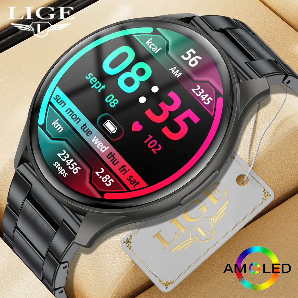 

LIGE Smartwatch 466*466 AMOLED Screen Body Temperature Heart Rate Blood Oxygen Monitor IP67 Waterproof Smart Watch For Men Women