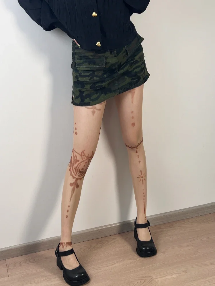 Pantyhose Retro Leg Shaping Sexy Tattoo Printing Stockings Ultra-Thin Skin Color Thin Spring Summer Clothing Fashion Matching1Pc