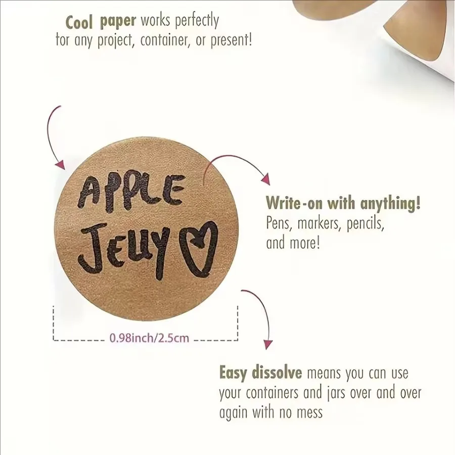 500 pcs / 1 Roll, Kraft Round Self-Adhesive Label Paper Items Classification Name Stickers Personalized Labels image 5