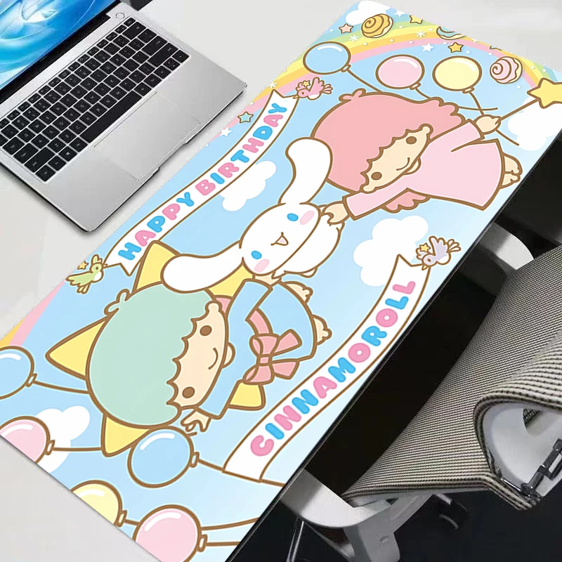 แผ่นรองเมาส์ซินนามอนโรลขอบล็อคขนาดใหญ่สำหรับคอมพิวเตอร์พีซีเกมเมอร์น่ารักอุปกรณ์เสริมสำหรับเล่นเกมแผ่นรองเมาส์คีย์บอร์ดแผ่นรองโต๊ะพรมแผ่นรองโต๊ะ