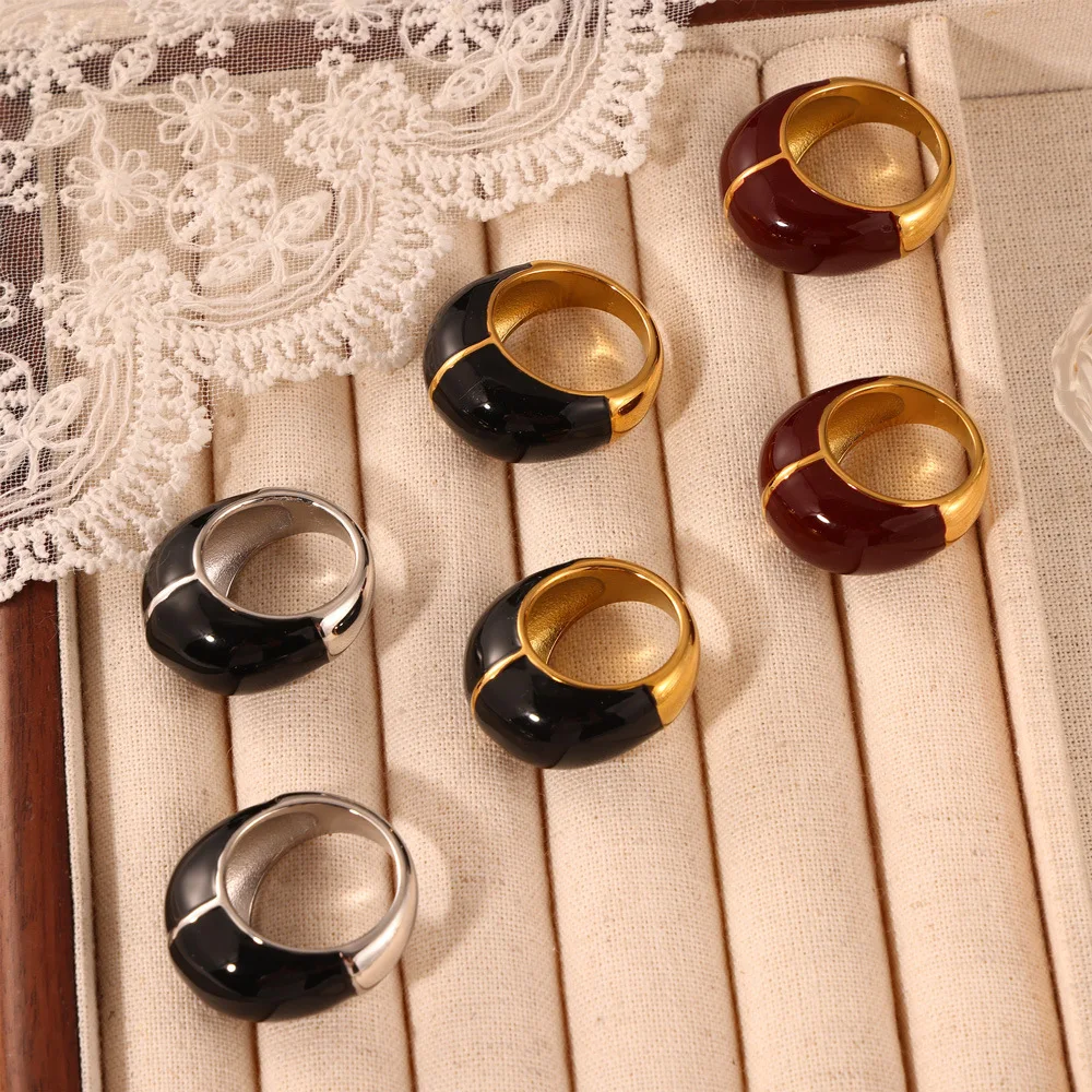 Black Red Oil Drop Gothic Style Ring for Women High Quality Stainless Steel Couple Dating Ring Fashion Jewelry