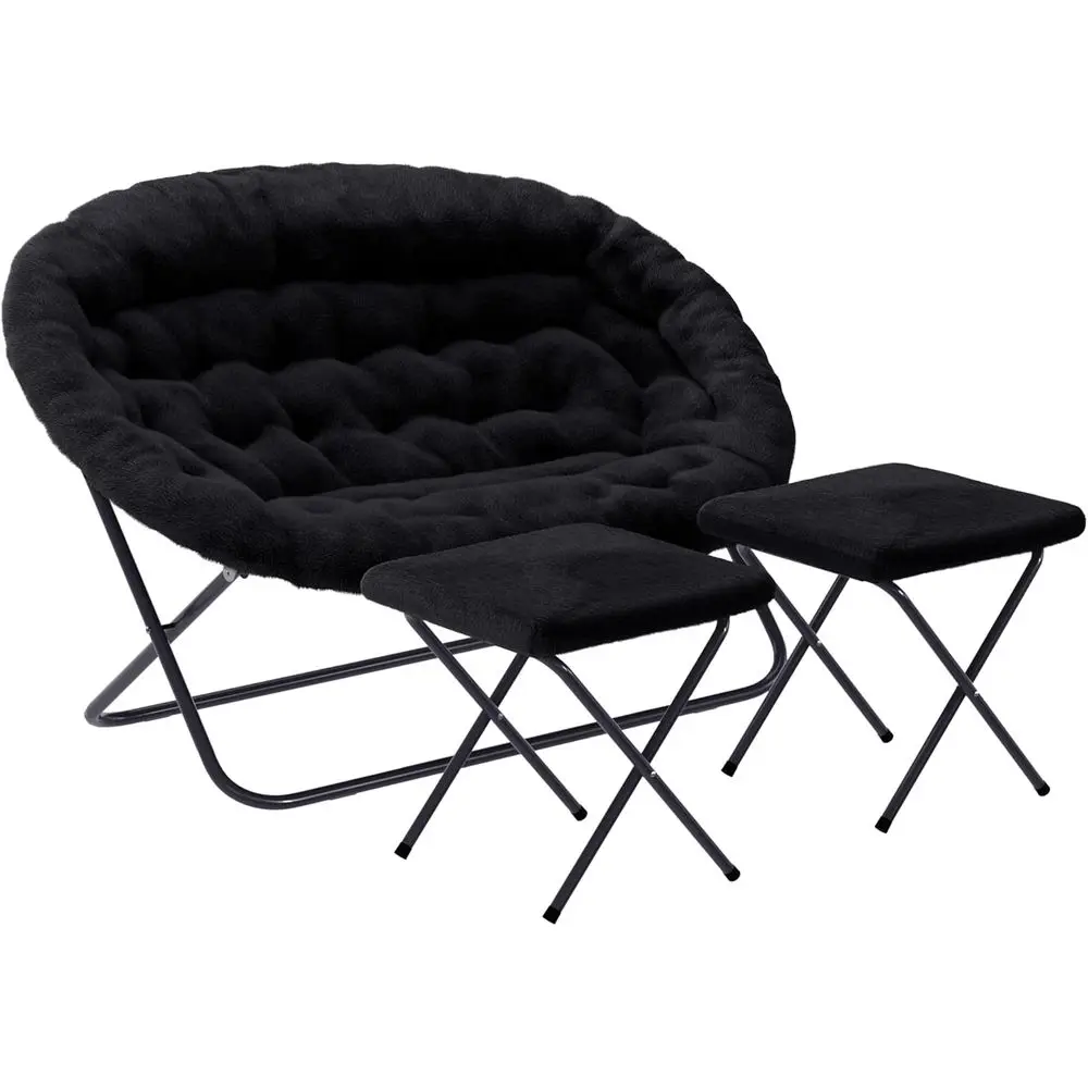 

Набор стульев Eleanor с двойным блюдцем и 2 пуфиками, складная сталь, идеально подходит для общежития или спальни, 56, черный