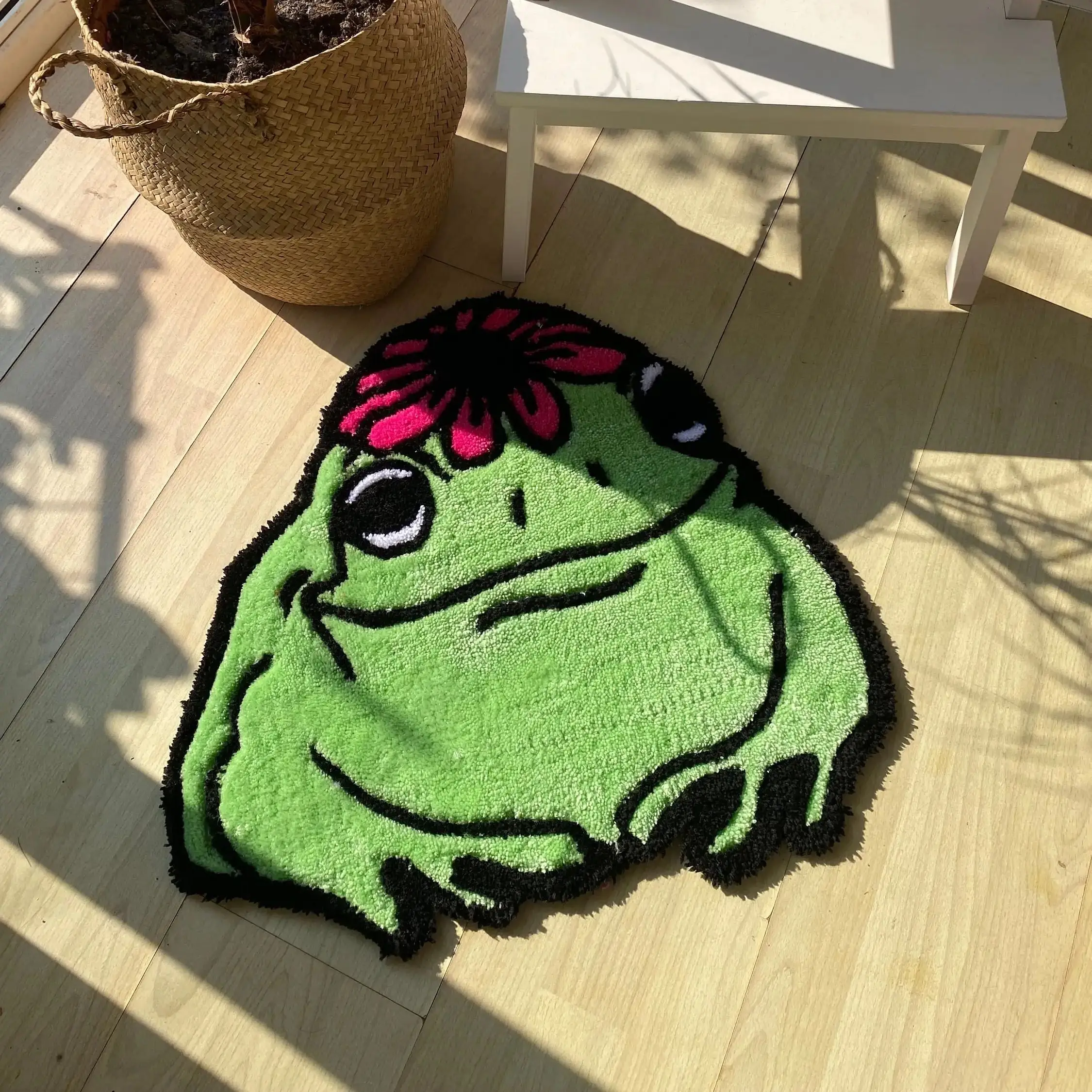 

Frog Rug Handmade Rug Cartoon Animal Green Dopamine Decor Gift Home Decor Kitchen Soft Flannel Washable Area Rug