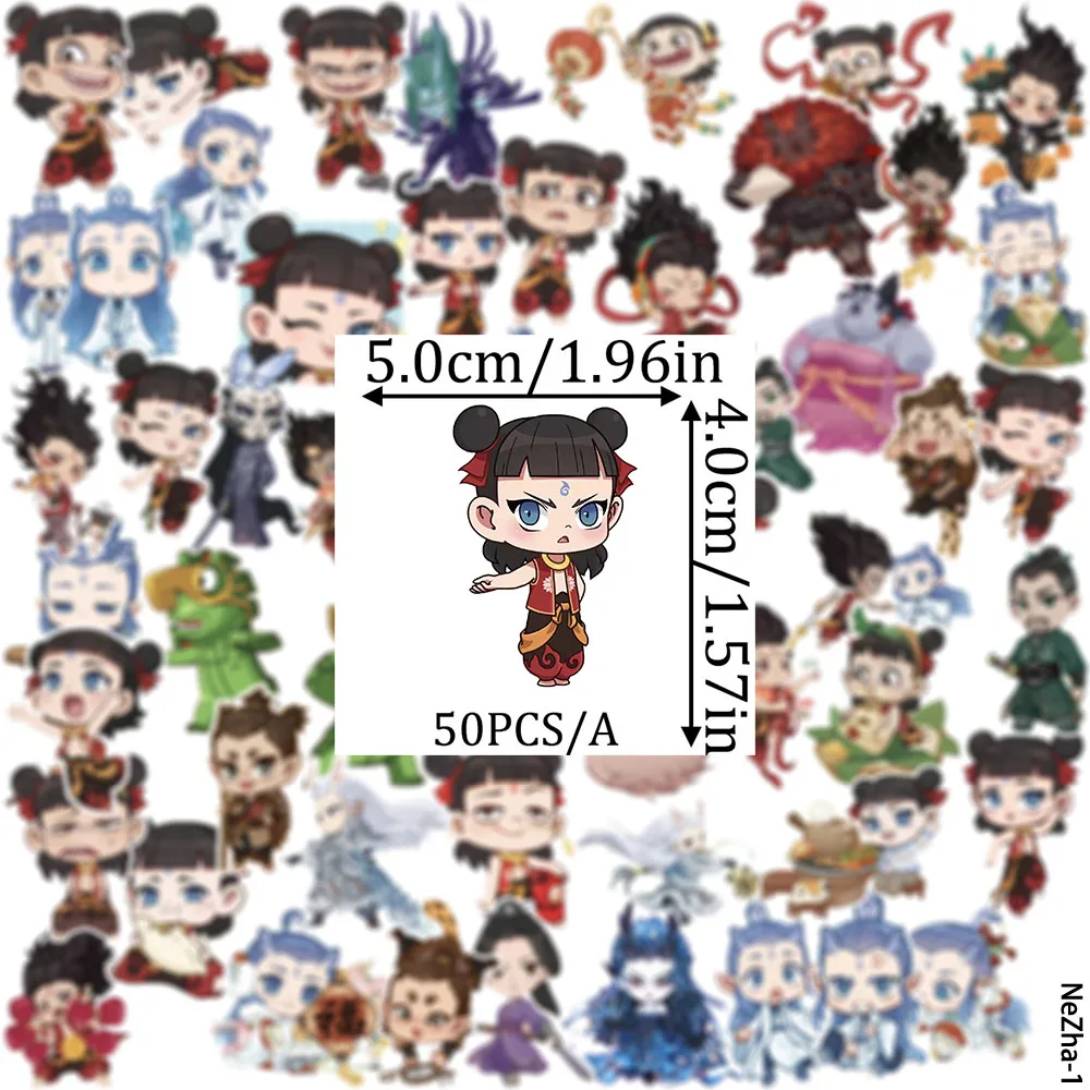 50PCS Anime Movie Nezha Ao Bing Naughty Image Peripheral Notebook Stickers DIY Decorative Stickers