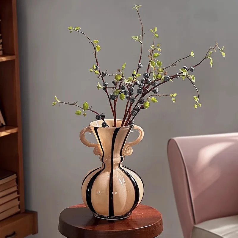 Vase in Ancient French Hydroponics Stripe Decoration Light Luxury Senior Sense Glass Vase Ornaments