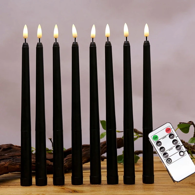 12Pcs Flameless Black Taper Candles Flickering With 10-Key Remote Timer, Operated LED Candlesticks Window Candles Retail