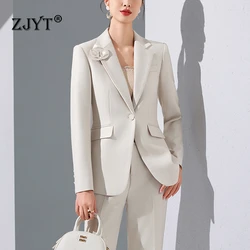 ZJYT Autumn Korean Fashion Blazer Suit Pant Sets for Women 2 Pieces Business Formal Office Work Wear Plus Size Jacket Trousers