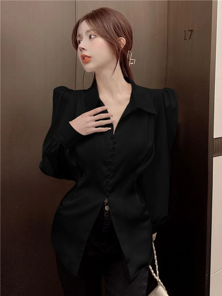리본 새틴 여성 탑 Y2k 패션 예쁜 우아한 젊은 모던 롱 감성 귀여운 실크 여성 셔츠 및 블라우스