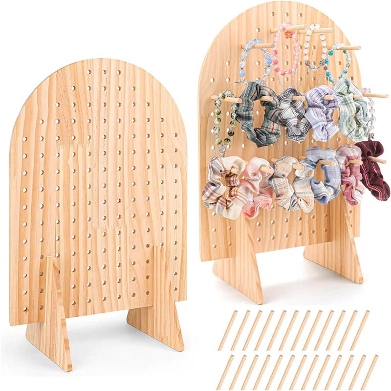 

2 Pack Wooden Pegboard Display Stand With 25 Pcs Wood Dowel Rods, Oval Pegboard Stand For Jewelry,Peg Board-A55G