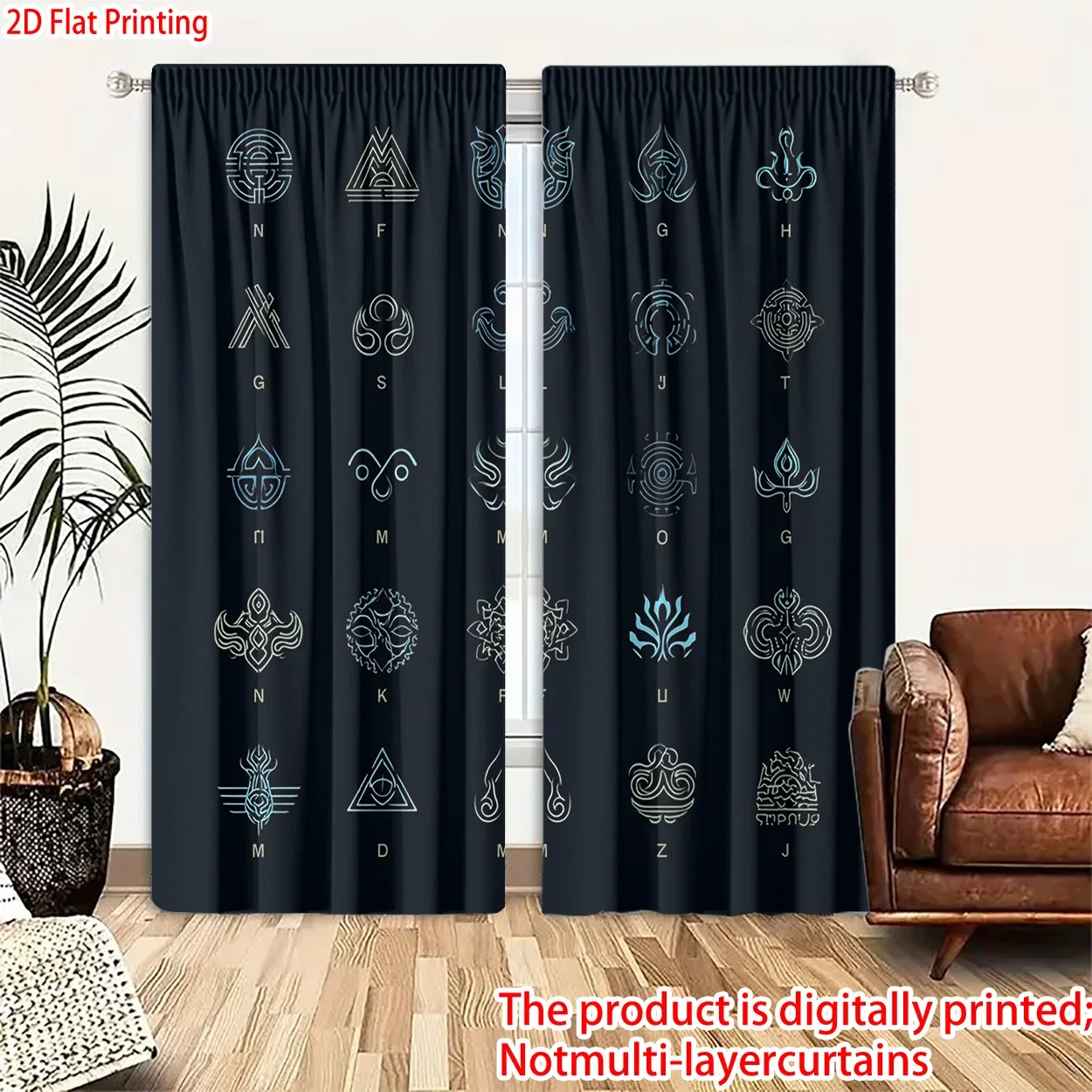 Mysterious symbol pattern Print Drapes Room Darkening Window Curtains for Home Decor,Rod Pocket Blackout Curtains Bedroom