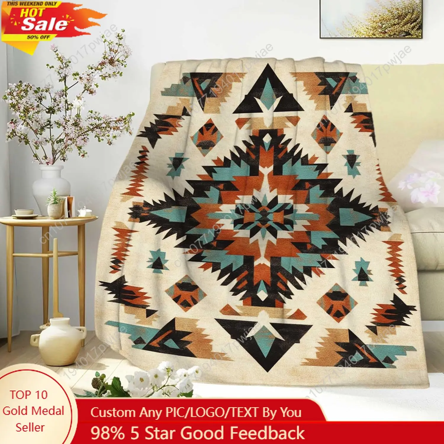 

Native American Blanket with Geometric Tribal Patterns Earth-Tone Southwest Decor Throw Blanket for Men Women Custom blankets