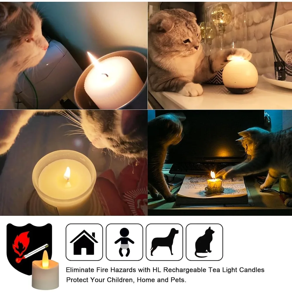 Flameless Candle with Remote Timer and Charging Station, 60+hours Rechargeable Waterproof, Halloween Decorative Tea Light