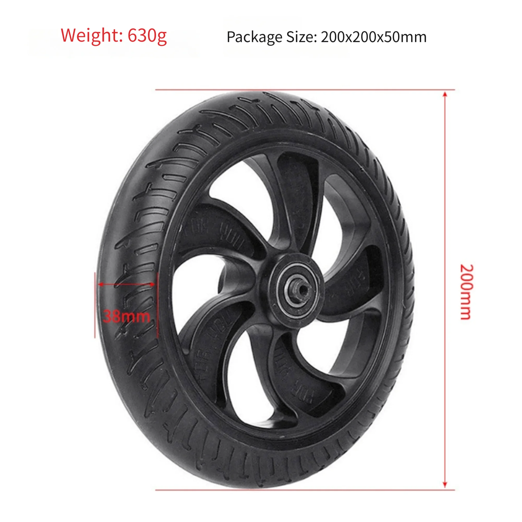 PU Solid Wheel Black 8 Inch Solid Tire Sturdy PU Design Anti-slip Traction Smooth Rotation For Daily Commuting
