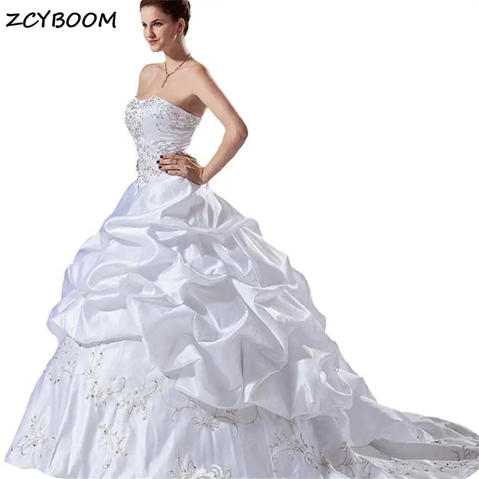 Vestido de casamento feminino sem alças, elegante plissado de cristal vestido de baile com lantejoulas, vestido nupcial do trem do tribunal, 2024