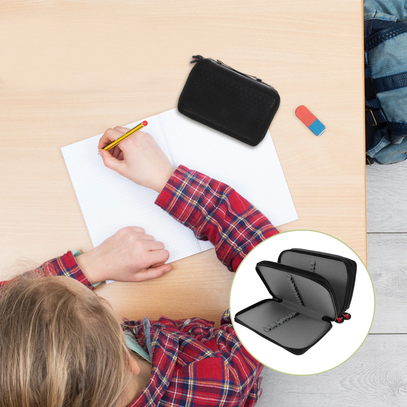 

72 Slot Pen Bag Large Capacity Pencil Case Heavy Duty Stitching for Colored Pencils Gel Pens Travel Storage Black