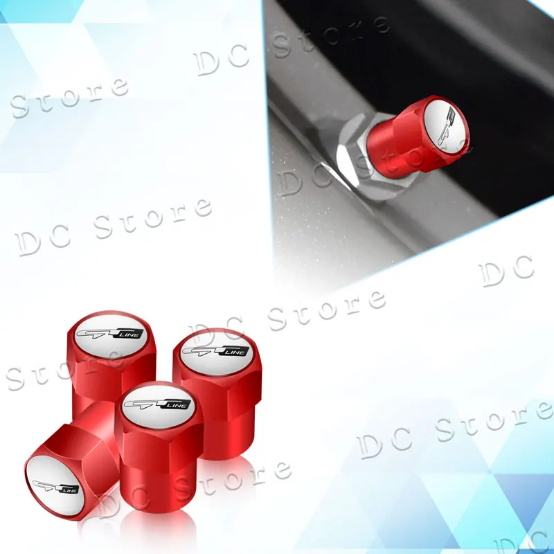 4Pcs/Set GT Line Logo Metal Car Wheel Air Valve Stem Caps Dustproof Covers For Kia K3 K5 K9 Forte Ceed Cerato RIO For Peugeot