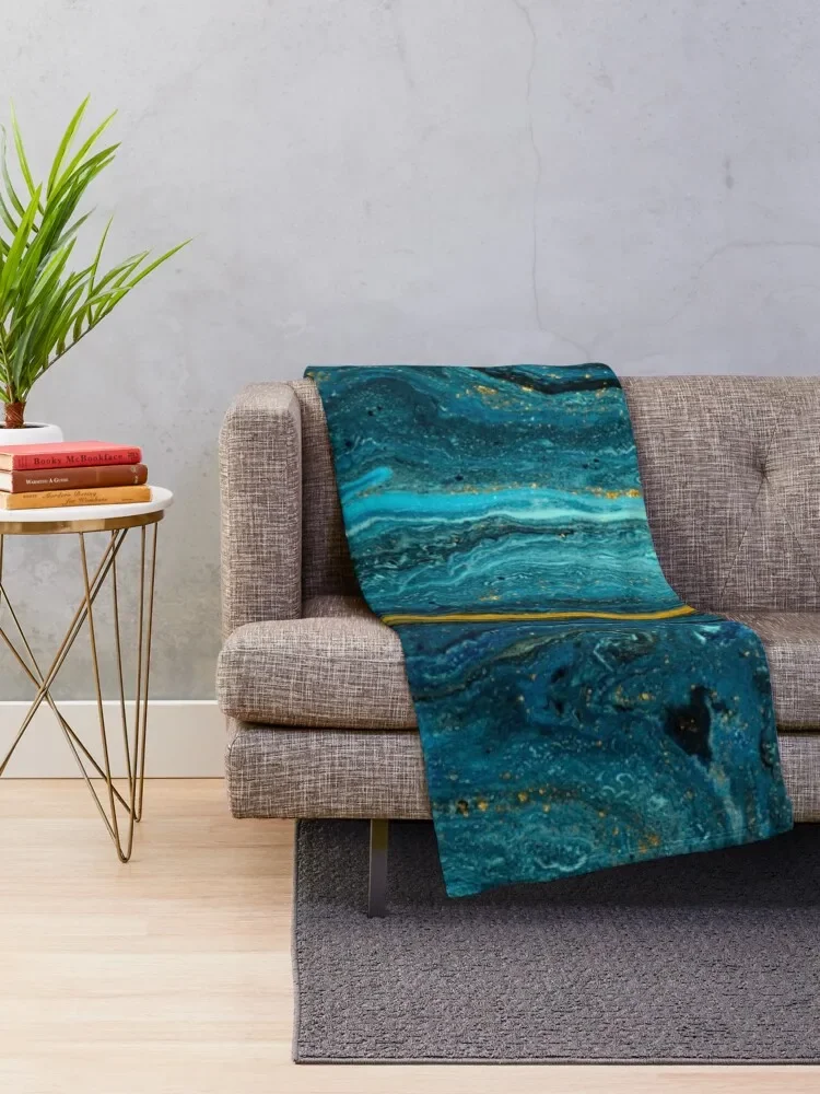 Marbled Turquoise Teal Geode Design Throw Blanket Soft Beds Picnic Blankets