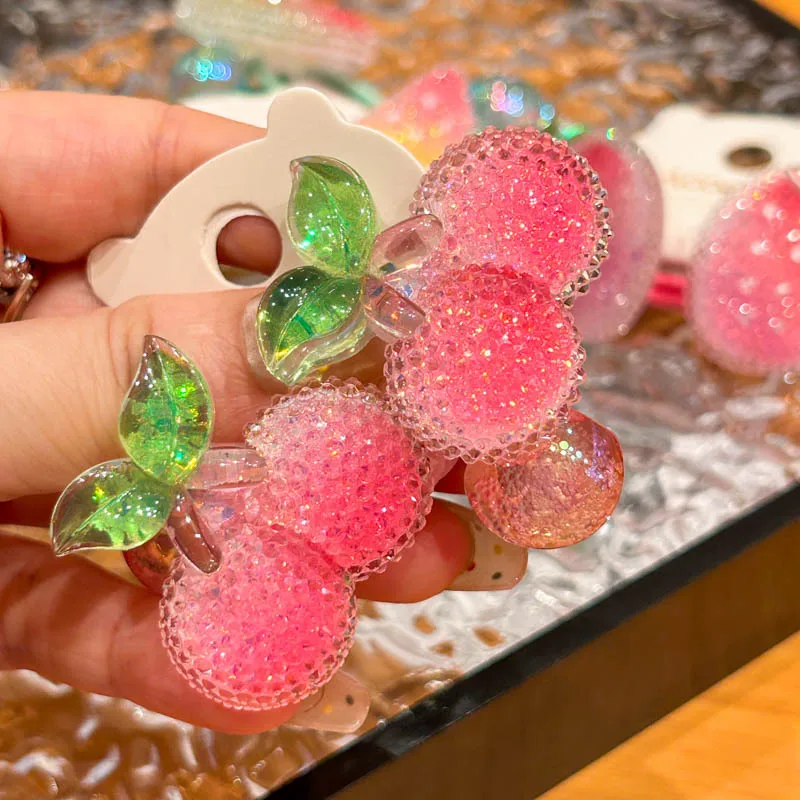 愛らしい子供用チェリーヘアタイ、大きなシュガーダイヤモンド、ストロベリー、スイカの編み込みゴムバンド（女の子用）