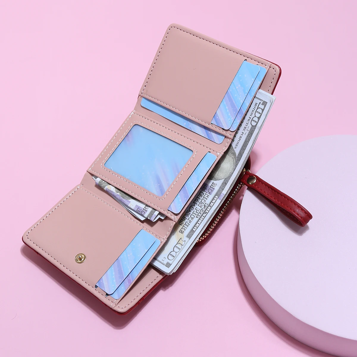 Ladies Compact Tri-Fold Embroidered Wallet Large Capacity Multi-Card Short Wallet Stylish Coin Purse