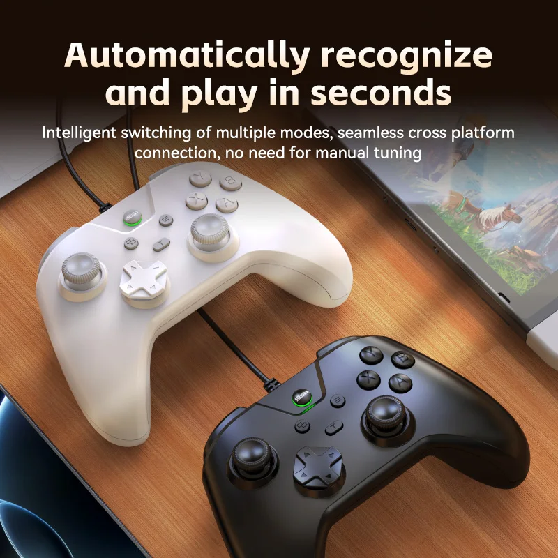 New BSP for PS4/Switch/PC/Android G4 Wired Game Controller Adhesive Trigger Dual Motor Carbon Film Joystick Wired Gamepad for NS