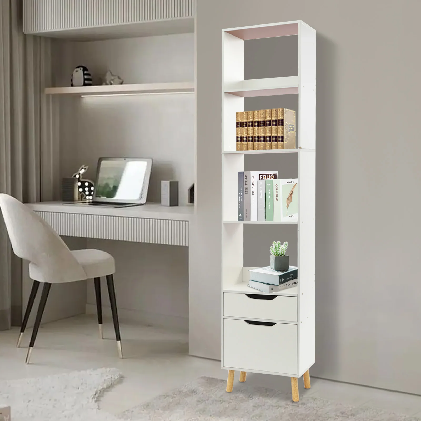 Bookshelf with Drawers, Bookcase Storage Organizer, Floor Standing Storage Rack for Living Room