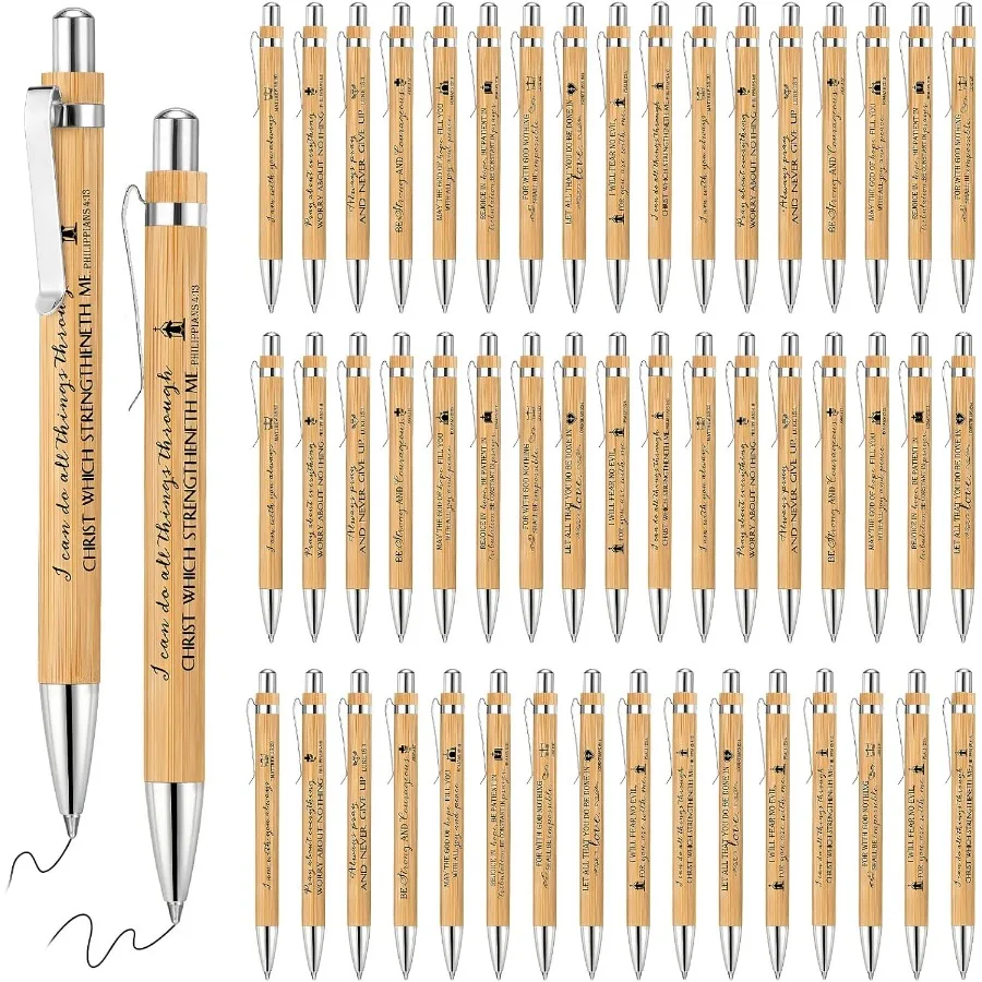 

10 шт., бамбуковые ручки с Библией, деревянные христианские ручки, церковный праздничный подарок, шариковая ручка с мотивационным Писанием, религиозный подарок