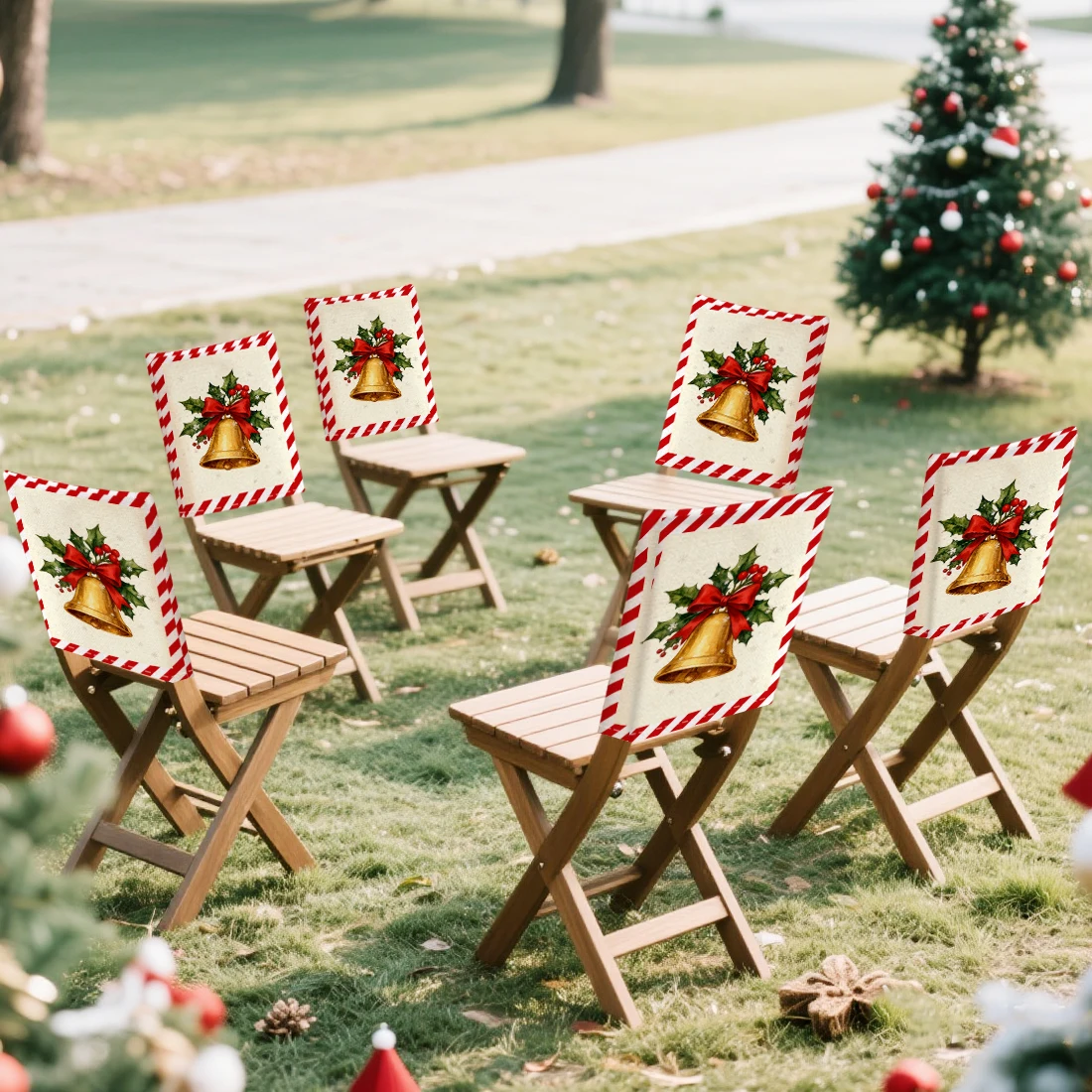 Christmas Bell Holly Fruit Chair Cover Slipcovers Set of 2/4/6 100% Polyester Dining Room Office Banquet Chair Protective Cover