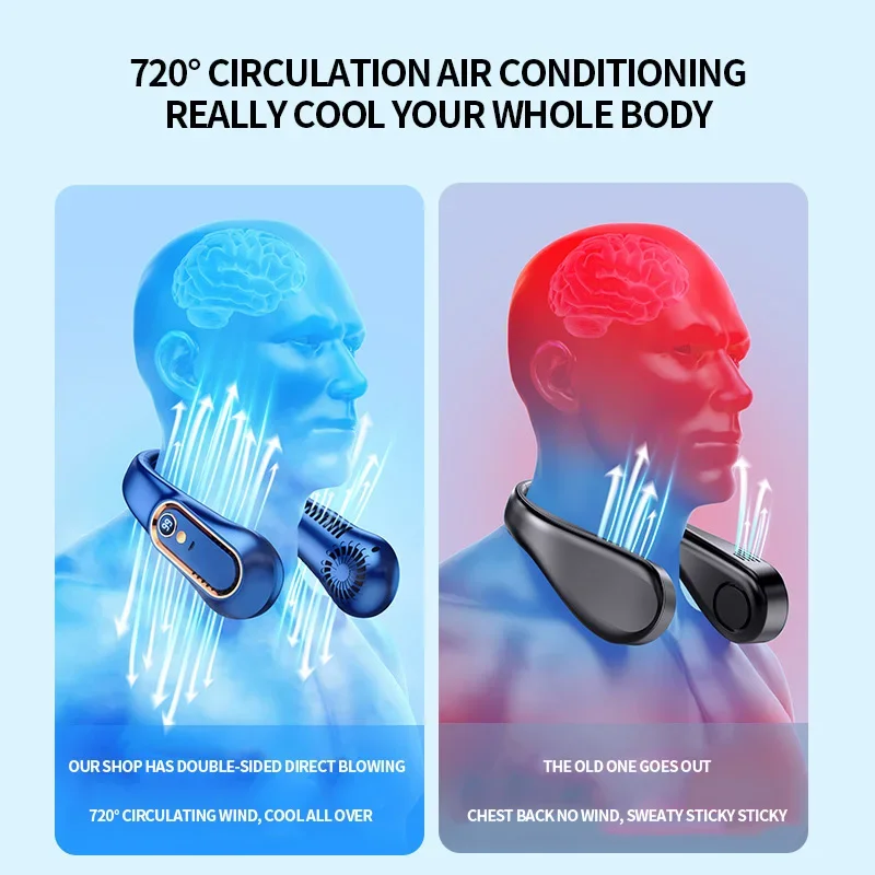 Охлаждающий безлопастной вентилятор; Мини сверхдлительный срок службы; Портативный; Тихий вентилятор для ленивых; USB-зарядка; Студенческий спортивный офисЦифровой дисплей